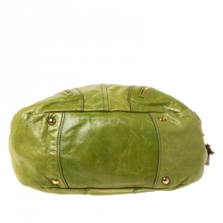 Pre Owned Prada Lime Green Vitello Shine Leather Nocciolo Hobo