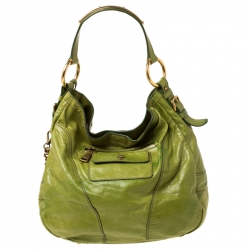 Pre Owned Prada Lime Green Vitello Shine Leather Nocciolo Hobo