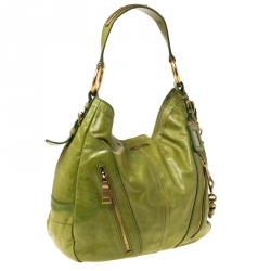 Pre Owned Prada Lime Green Vitello Shine Leather Nocciolo Hobo