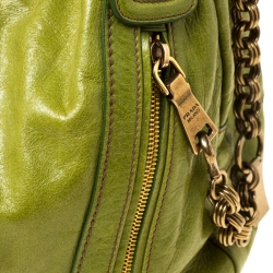 Pre Owned Prada Lime Green Vitello Shine Leather Nocciolo Hobo