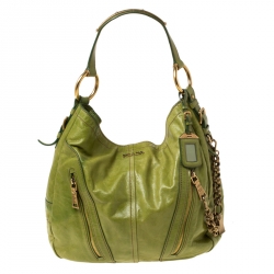 Pre Owned Prada Lime Green Vitello Shine Leather Nocciolo Hobo