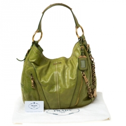 Pre Owned Prada Lime Green Vitello Shine Leather Nocciolo Hobo