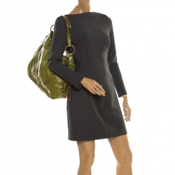 Pre Owned Prada Lime Green Vitello Shine Leather Nocciolo Hobo