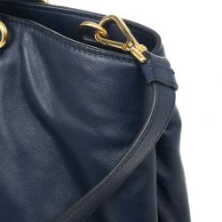 Pre Owned Prada Navy Calf Skin Zipper Tote