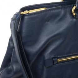Pre Owned Prada Navy Calf Skin Zipper Tote