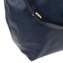 Pre Owned Prada Navy Calf Skin Zipper Tote