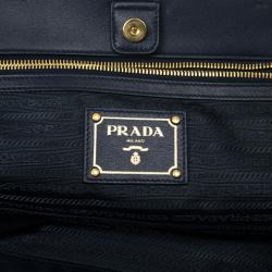 Pre Owned Prada Navy Calf Skin Zipper Tote
