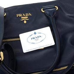 Pre Owned Prada Navy Calf Skin Zipper Tote
