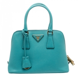 Pre Owned Prada Turquoise Saffiano Lux Leather Small Promenade Crossbody Bag