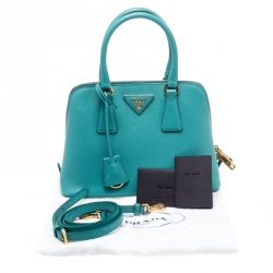 Pre Owned Prada Turquoise Saffiano Lux Leather Small Promenade Crossbody Bag