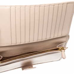 Pre Owned Prada Beige Saffiano Leather Long Flap Wallet