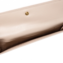 Pre Owned Prada Beige Saffiano Leather Long Flap Wallet
