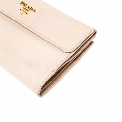 Pre Owned Prada Beige Saffiano Leather Long Flap Wallet