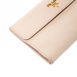 Pre Owned Prada Beige Saffiano Leather Long Flap Wallet