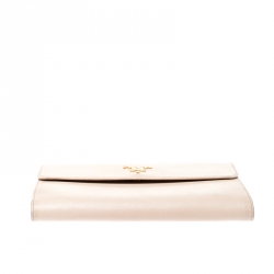 Pre Owned Prada Beige Saffiano Leather Long Flap Wallet