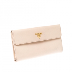 Pre Owned Prada Beige Saffiano Leather Long Flap Wallet