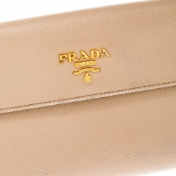 Pre Owned Prada Beige Saffiano Leather Long Flap Wallet
