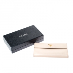 Pre Owned Prada Beige Saffiano Leather Long Flap Wallet