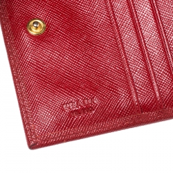 Pre Owned Prada Red Saffiano Lux Leather Bifold Wallet