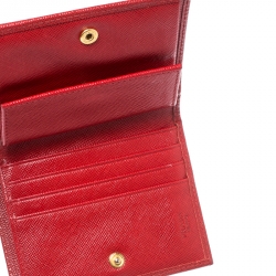 Pre Owned Prada Red Saffiano Lux Leather Bifold Wallet