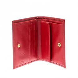 Pre Owned Prada Red Saffiano Lux Leather Bifold Wallet