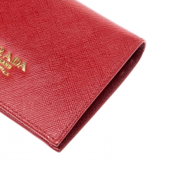 Pre Owned Prada Red Saffiano Lux Leather Bifold Wallet