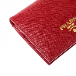 Pre Owned Prada Red Saffiano Lux Leather Bifold Wallet