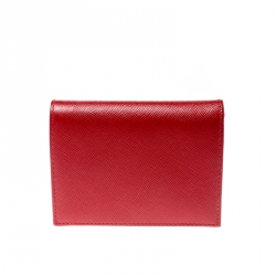 Pre Owned Prada Red Saffiano Lux Leather Bifold Wallet