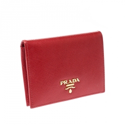 Pre Owned Prada Red Saffiano Lux Leather Bifold Wallet