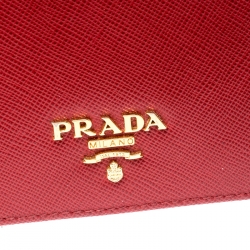 Pre Owned Prada Red Saffiano Lux Leather Bifold Wallet