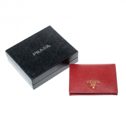 Pre Owned Prada Red Saffiano Lux Leather Bifold Wallet