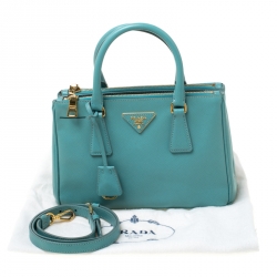 Pre Owned Prada Mint Green Saffiano Lux Leather Mini Double Zip Tote