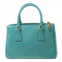 Pre Owned Prada Mint Green Saffiano Lux Leather Mini Double Zip Tote