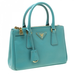 Pre Owned Prada Mint Green Saffiano Lux Leather Mini Double Zip Tote
