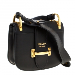 Pre Owned Prada Black Leather Cahier Shoulder Bag       