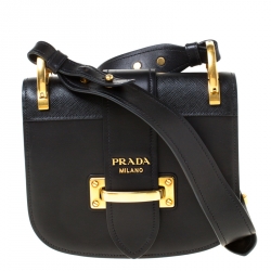 Pre Owned Prada Black Leather Cahier Shoulder Bag       