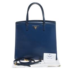 Pre Owned Prada Blue Saffiano Patent Leather Parabole Tote