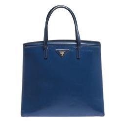 Pre Owned Prada Blue Saffiano Patent Leather Parabole Tote