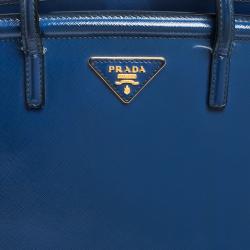 Pre Owned Prada Blue Saffiano Patent Leather Parabole Tote
