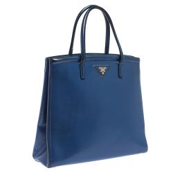 Pre Owned Prada Blue Saffiano Patent Leather Parabole Tote