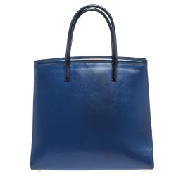 Pre Owned Prada Blue Saffiano Patent Leather Parabole Tote