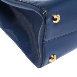 Pre Owned Prada Blue Saffiano Patent Leather Parabole Tote