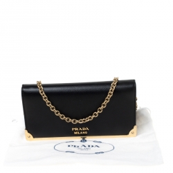 Pre Owned Prada Saffiano Metal Leather Full Metal Flap Bar Wallet on Chain
