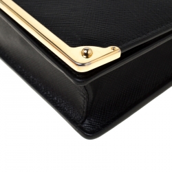 Pre Owned Prada Saffiano Metal Leather Full Metal Flap Bar Wallet on Chain