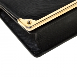 Pre Owned Prada Saffiano Metal Leather Full Metal Flap Bar Wallet on Chain