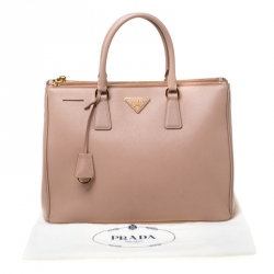 Pre Owned Prada Nude Saffiano Lux Leather Large Double Zip Tote