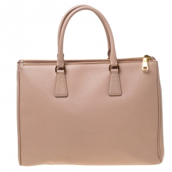 Pre Owned Prada Nude Saffiano Lux Leather Large Double Zip Tote