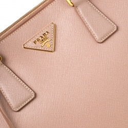 Pre Owned Prada Nude Saffiano Lux Leather Large Double Zip Tote