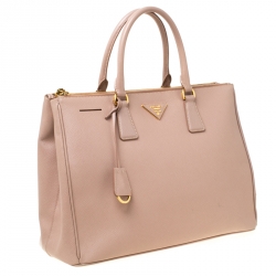 Pre Owned Prada Nude Saffiano Lux Leather Large Double Zip Tote