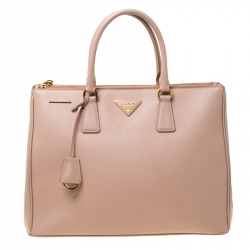 Pre Owned Prada Nude Saffiano Lux Leather Large Double Zip Tote